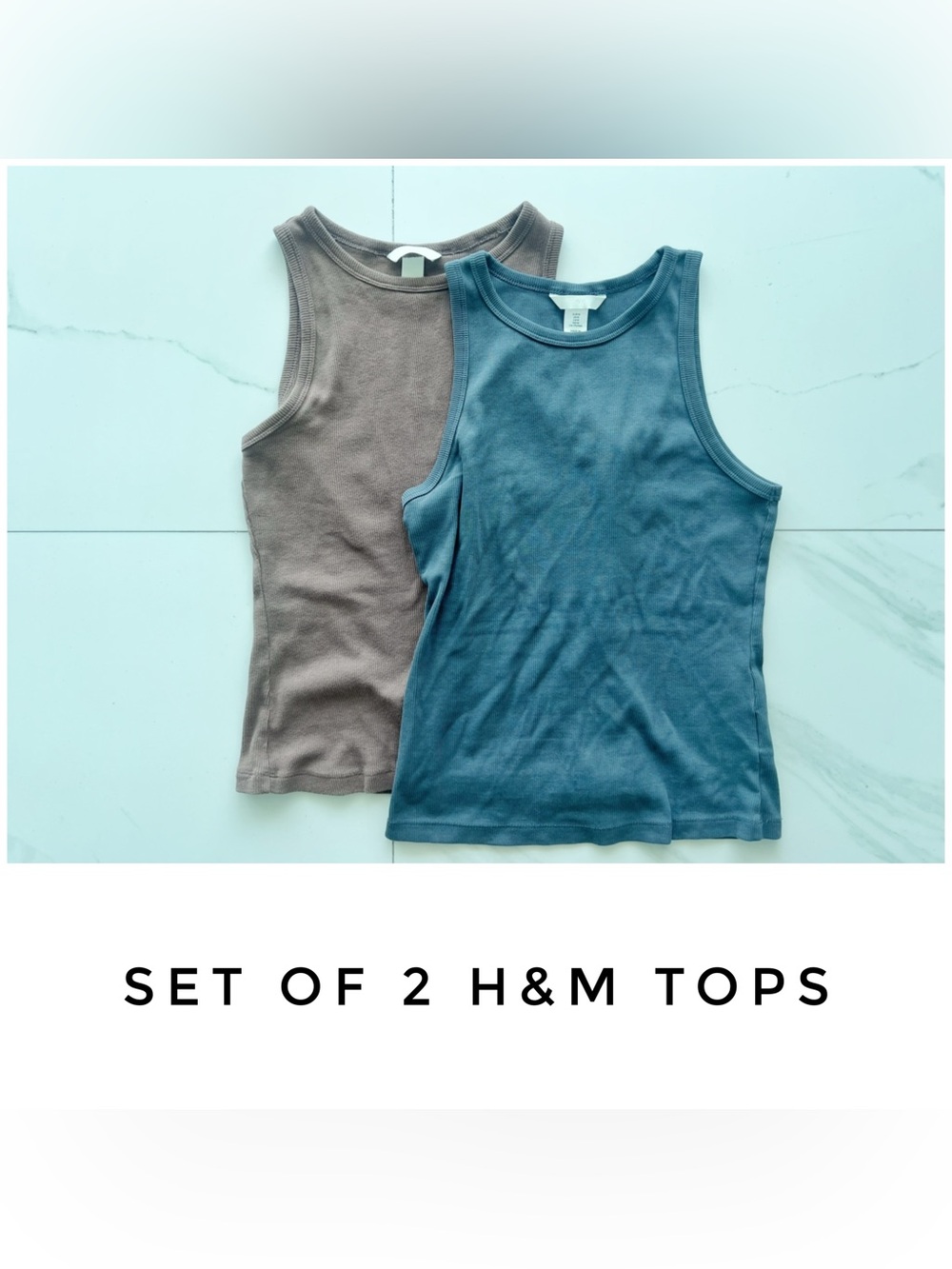 Set of 2 H&M tops size Medium cotton tank ribbed pink grey